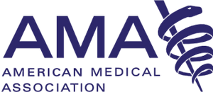 Logo of the American Medical Association (AMA) featuring a caduceus symbol.