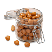 Delicious protein puffs in a glass jar, perfect for a healthy snack or crunchy treat.