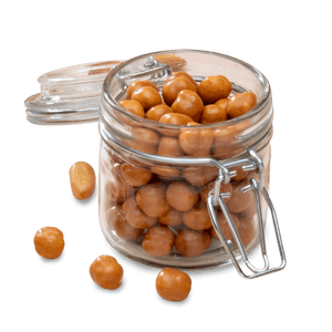Delicious protein puffs in a glass jar, perfect for a healthy snack or crunchy treat.
