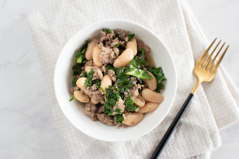 Braised White Beans with Sausage & Kale