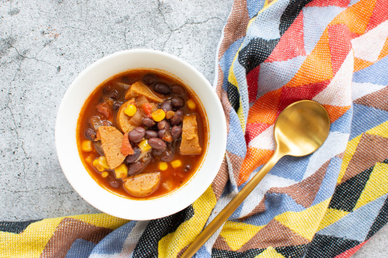 Santa Fe Black Bean Soup with Vegetarian Sausage