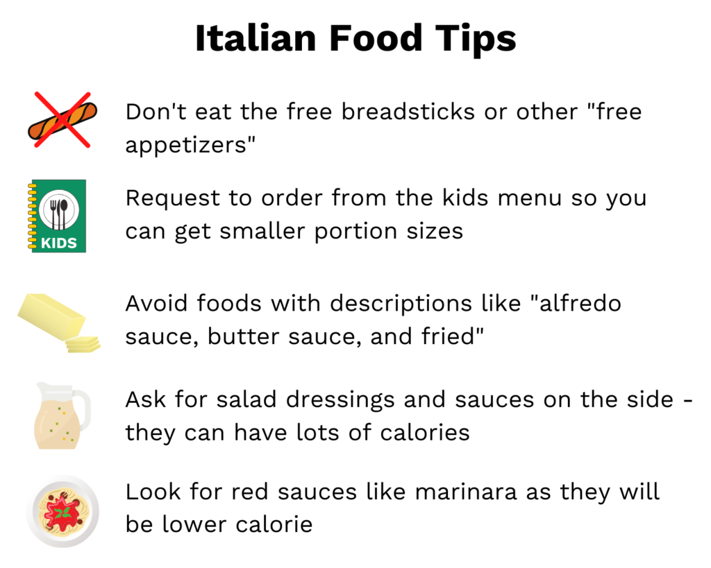 Tips for bariatric patients eating at italian restaurants